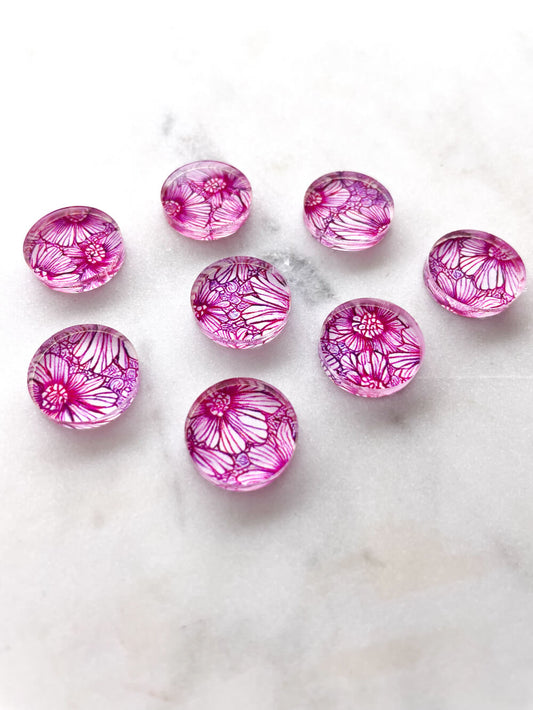 UV printed clear acrylic earring studs - 1.5cm circle, Blooms - jewellery making