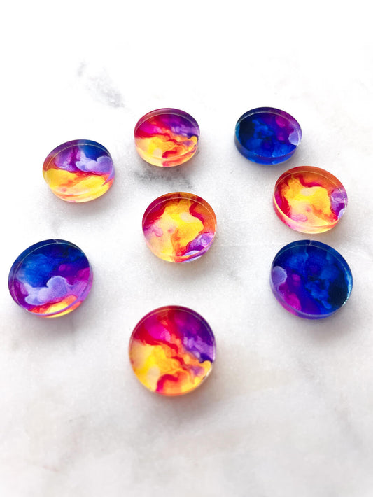 UV printed clear acrylic earring studs - 1.5cm circle, Alcohol Ink - jewellery making