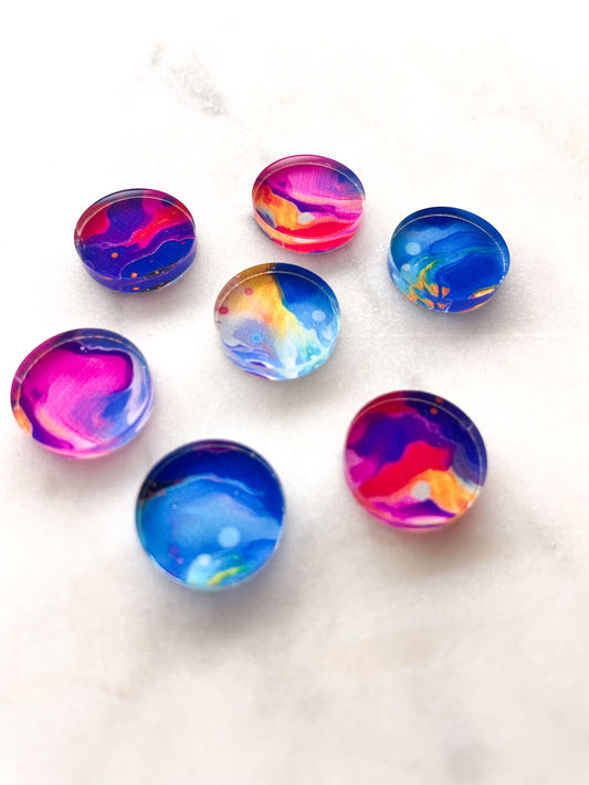 UV printed clear acrylic earring studs - 1.5cm circle, Alcohol Ink - jewellery making