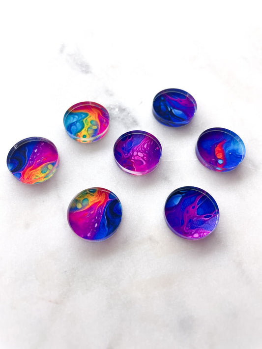 UV printed clear acrylic earring studs - 1.5cm circle, Alcohol Ink - jewellery making