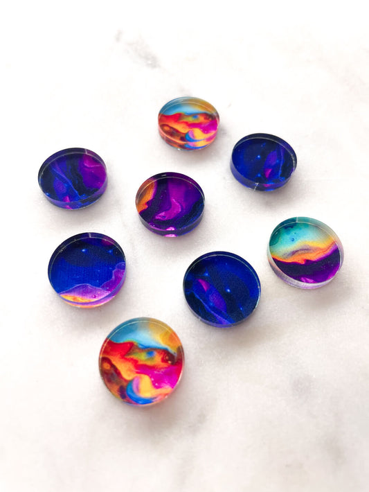 UV printed clear acrylic earring studs - 1.5cm circle, Alcohol Ink - jewellery making
