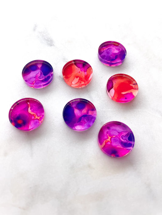 UV printed clear acrylic earring studs - 1.5cm circle, Alcohol Ink - jewellery making