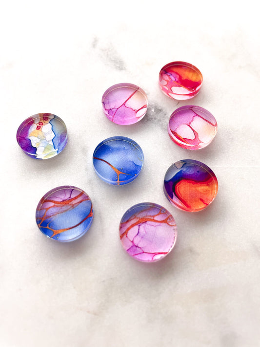 UV printed clear acrylic earring studs - 1.5cm circle, Alcohol Ink - jewellery making