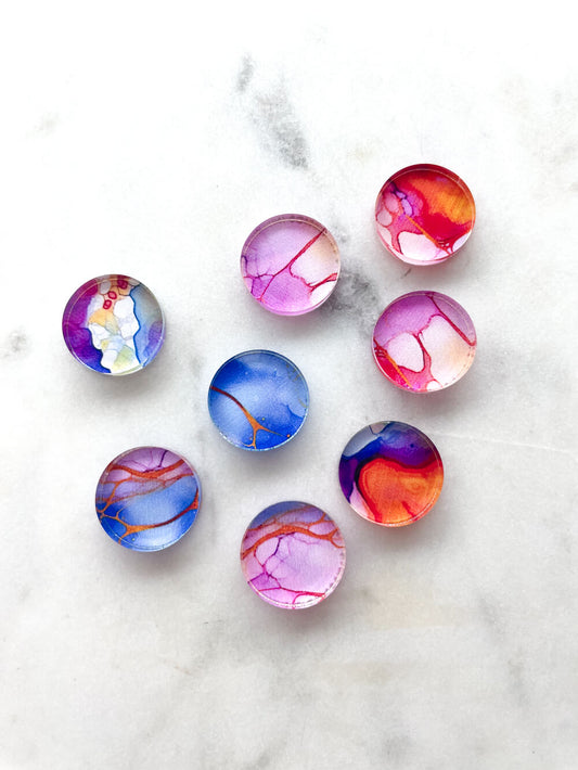 UV printed clear acrylic earring studs - 1.5cm circle, Alcohol Ink - jewellery making