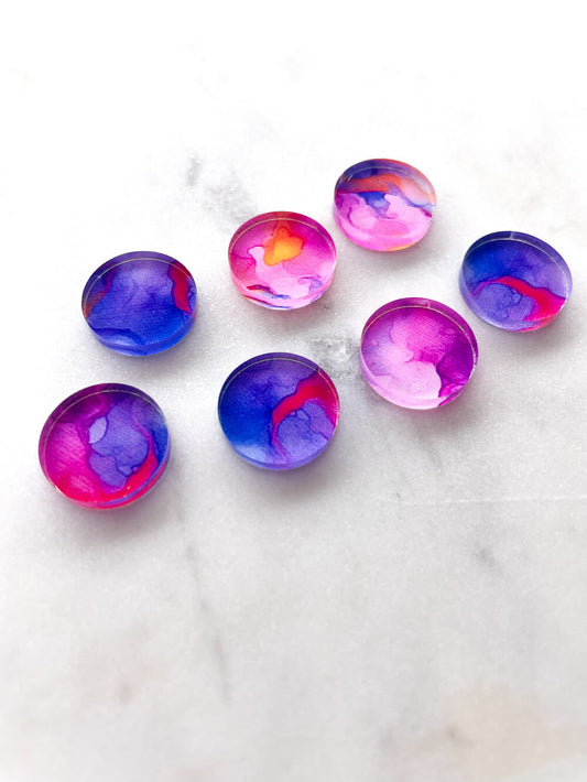 UV printed clear acrylic earring studs - 1.5cm circle, Alcohol Ink - jewellery making