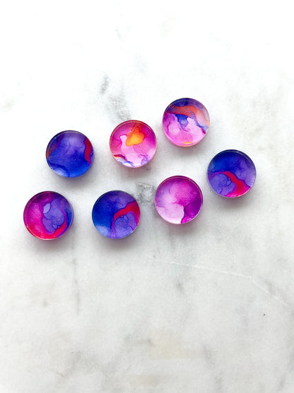 1.5cm Circle - Studs- Clear Acrylic - Alcohol Ink- 15