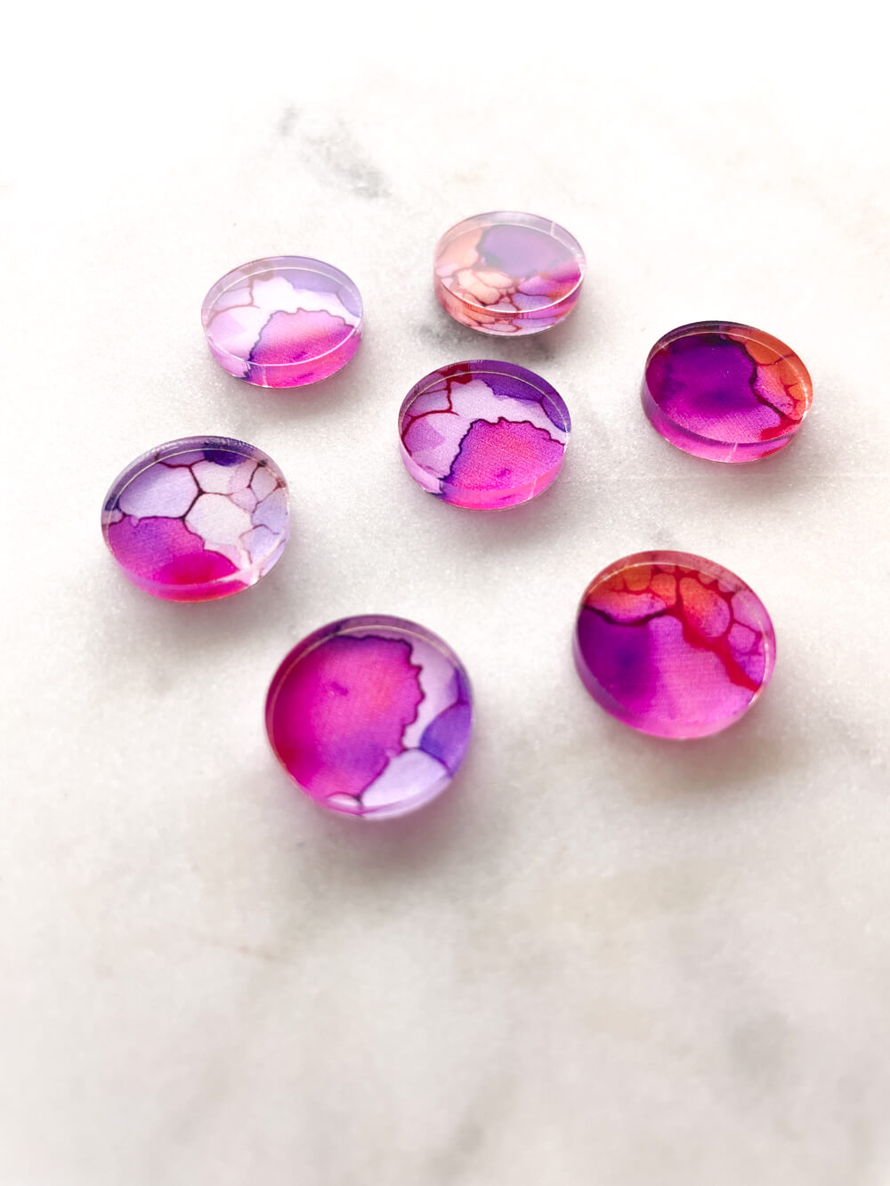 UV printed clear acrylic earring studs - 1.5cm circle, Alcohol Ink - jewellery making