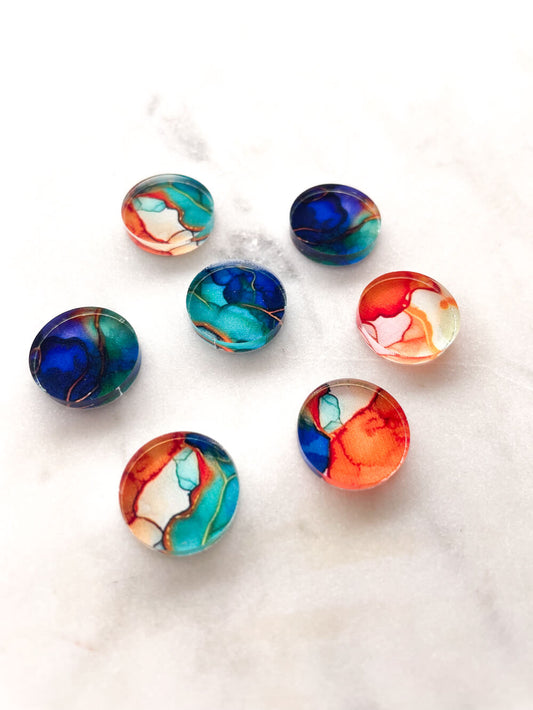 UV printed clear acrylic earring studs - 1.5cm circle, Alcohol Ink - jewellery making