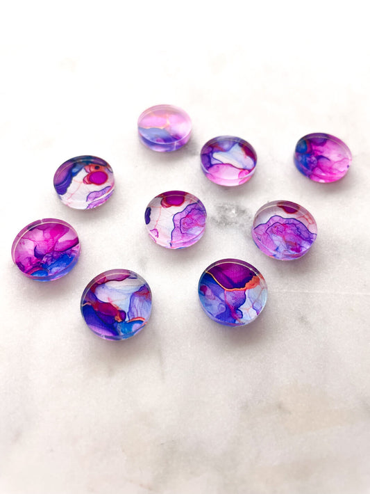 UV printed clear acrylic earring studs - 1.5cm circle, Alcohol Ink - jewellery making
