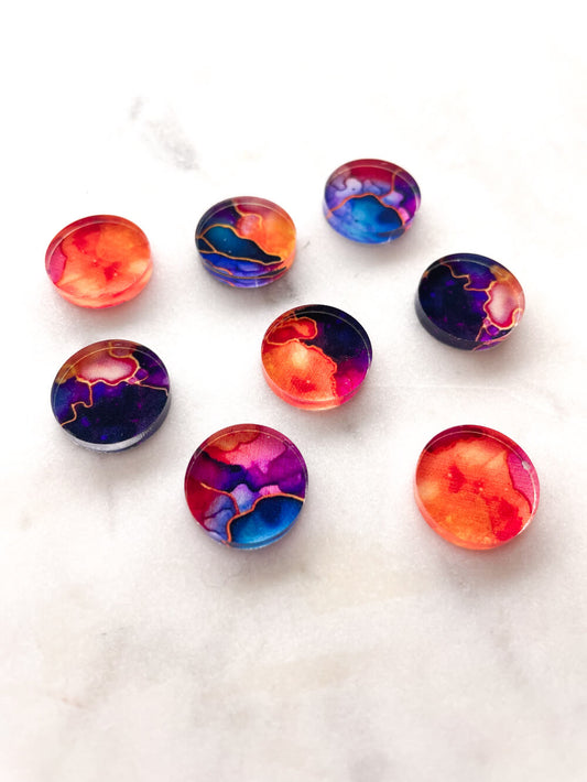 UV printed clear acrylic earring studs - 1.5cm circle, Alcohol Ink - jewellery making