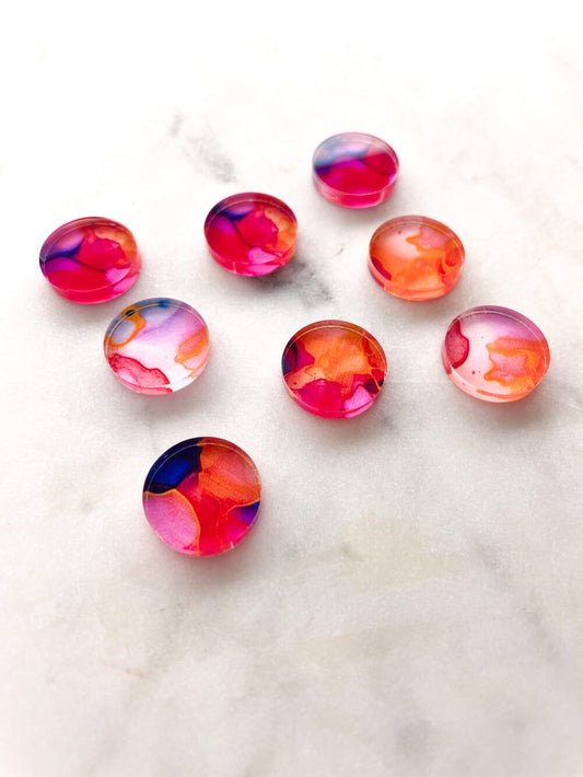 UV printed clear acrylic earring studs - 1.5cm circle, Alcohol Ink - jewellery making