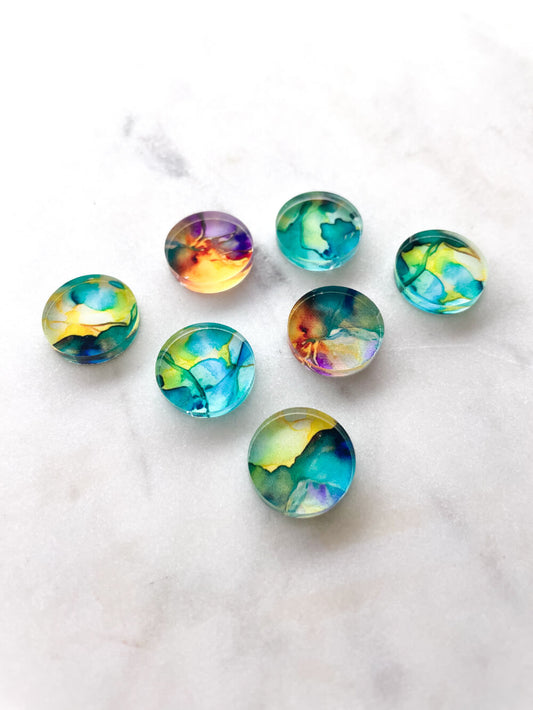 UV printed clear acrylic earring studs - 1.5cm circle, Alcohol Ink - jewellery making