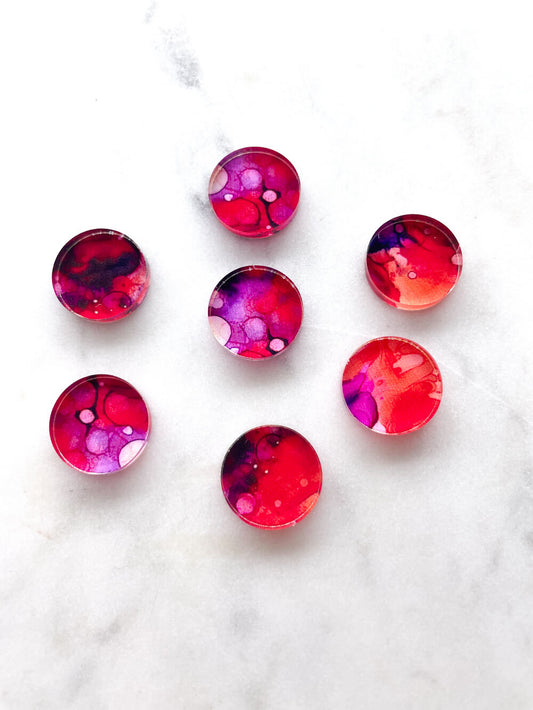 UV printed clear acrylic earring studs - 1.5cm circle, Alcohol Ink - jewellery making