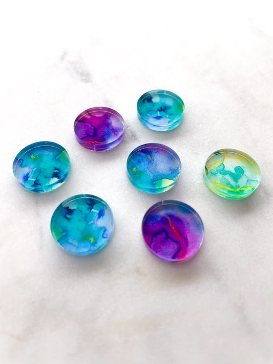 UV printed clear acrylic earring studs - 1.5cm circle, Alcohol Ink - jewellery making