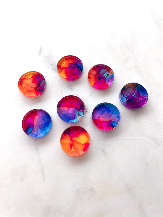 UV printed clear acrylic earring studs - 1.5cm circle, Alcohol Ink - jewellery making
