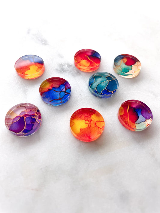 UV printed clear acrylic earring studs - 1.5cm circle, Alcohol Ink - jewellery making