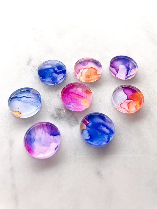UV printed clear acrylic earring studs - 1.5cm circle, Alcohol Ink - jewellery making