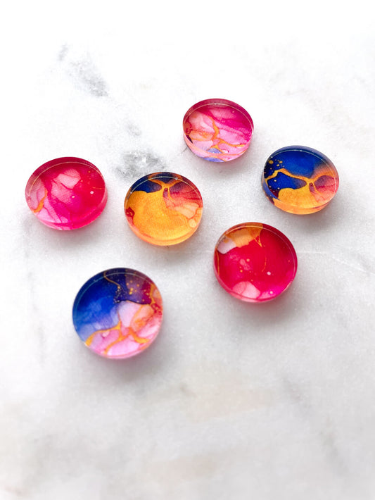 UV printed clear acrylic earring studs - 1.5cm circle, Alcohol Ink - jewellery making