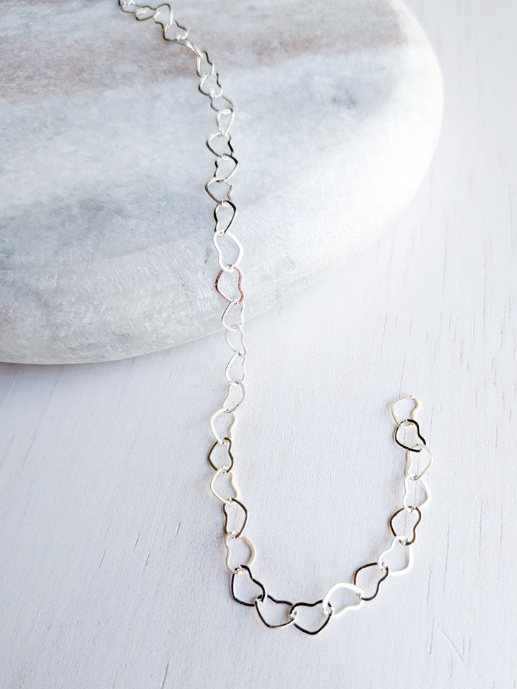Heart Chain - Silver - Stainless Steel (304)- Sold by 1 metre lengths