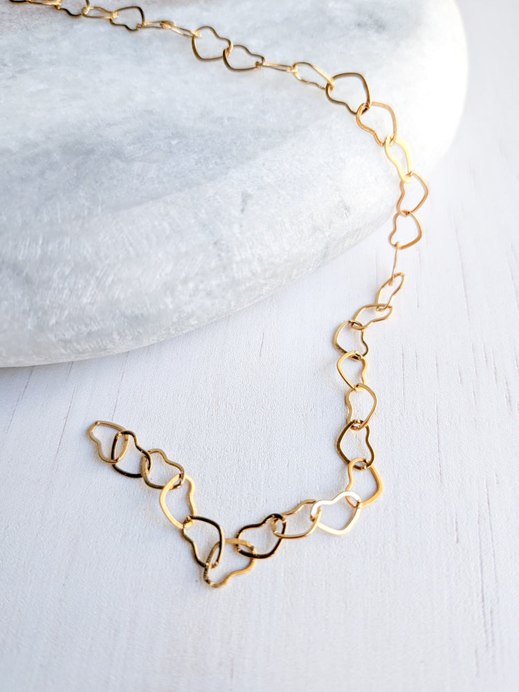 Heart Chain - Gold - Stainless Steel (304)- Sold by 1 metre lengths