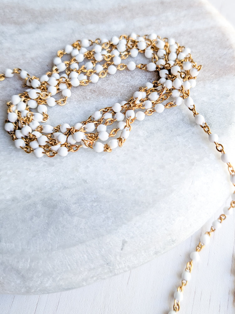 White Enamel Chain - Gold - Stainless Steel (304)- Sold by 1 metre lengths