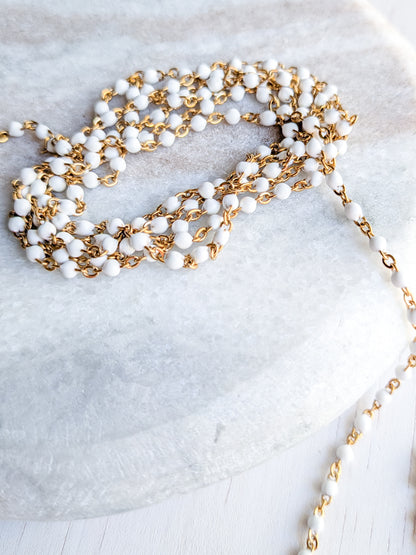 White Enamel Chain - Gold - Stainless Steel (304)- Sold by 1 metre lengths
