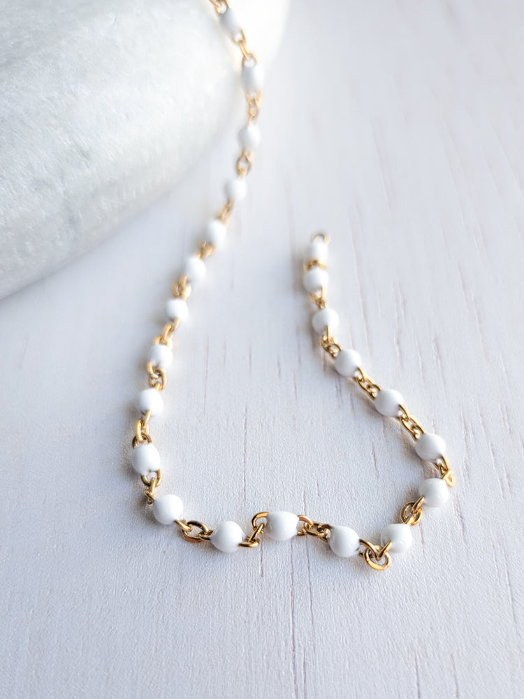 White Enamel Chain - Gold - Stainless Steel (304)- Sold by 1 metre lengths
