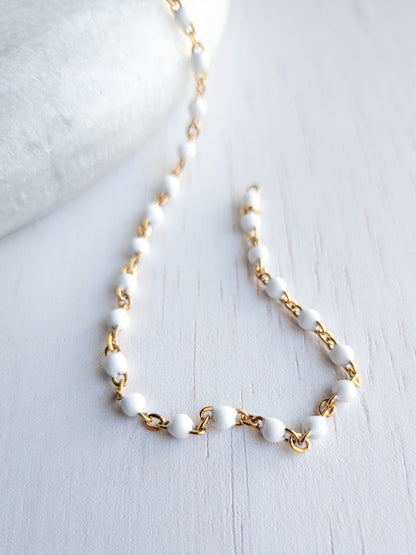 White Enamel Chain - Gold - Stainless Steel (304)- Sold by 1 metre lengths