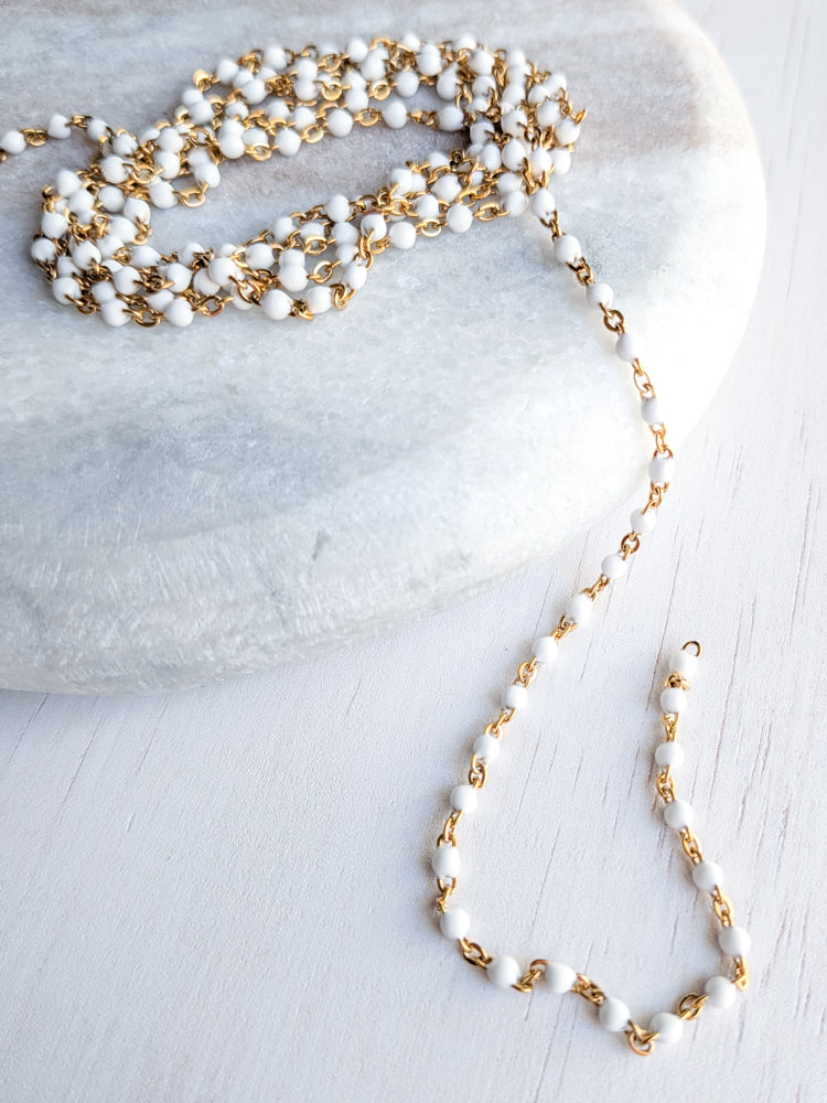 White Enamel Chain - Gold - Stainless Steel (304)- Sold by 1 metre lengths