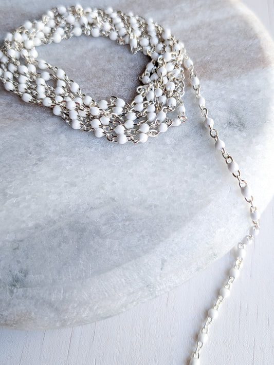 White Enamel Chain - Silver- Stainless Steel (304)- Sold by 1 metre lengths