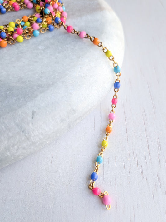 Bright Rainbow Enamel Chain - Gold - Stainless Steel (304)- Sold by 1 metre lengths