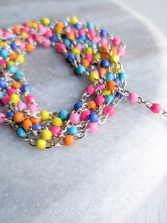 Bright Rainbow Enamel Chain - Silver - Stainless Steel (304)- Sold by 1 metre lengths
