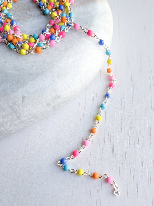 Bright Rainbow Enamel Chain - Silver - Stainless Steel (304)- Sold by 1 metre lengths