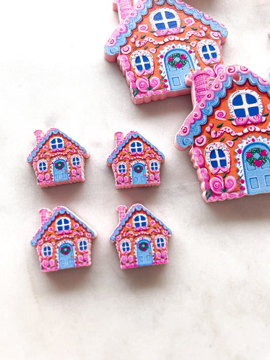Gingerbread House on Baby Pink Acrylic - Various Sizes - 1 pair(2pcs)