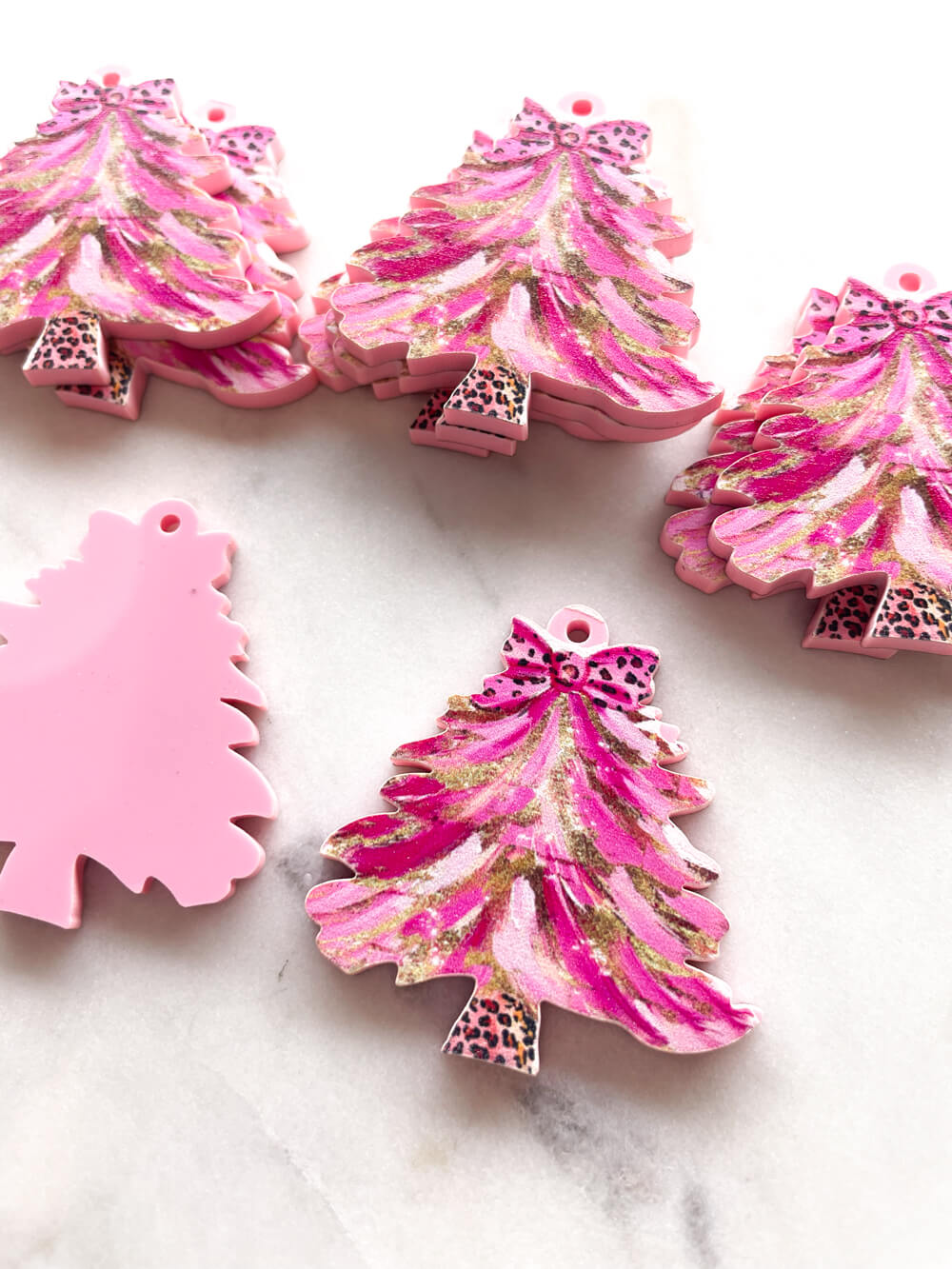 Large - Brushtroke Christmas Tree 3 on Baby Pink Acrylic - 1 pair(2pcs)