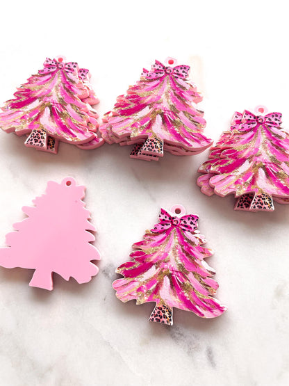 Large - Brushtroke Christmas Tree 3 on Baby Pink Acrylic - 1 pair(2pcs)