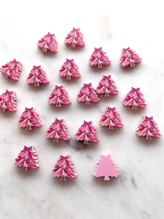 Studs - Brushstroke Christmas Tree 3 on Baby Pink Acrylic - 1 pair(2pcs)