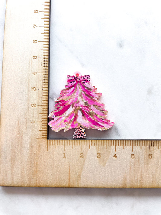 Large - Brushtroke Christmas Tree 3 on Baby Pink Acrylic - 1 pair(2pcs)