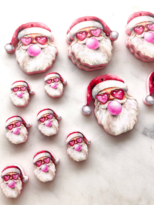 Santa blowing bubble on Baby Pink Acrylic - Various Sizes - 1 pair(2pcs)
