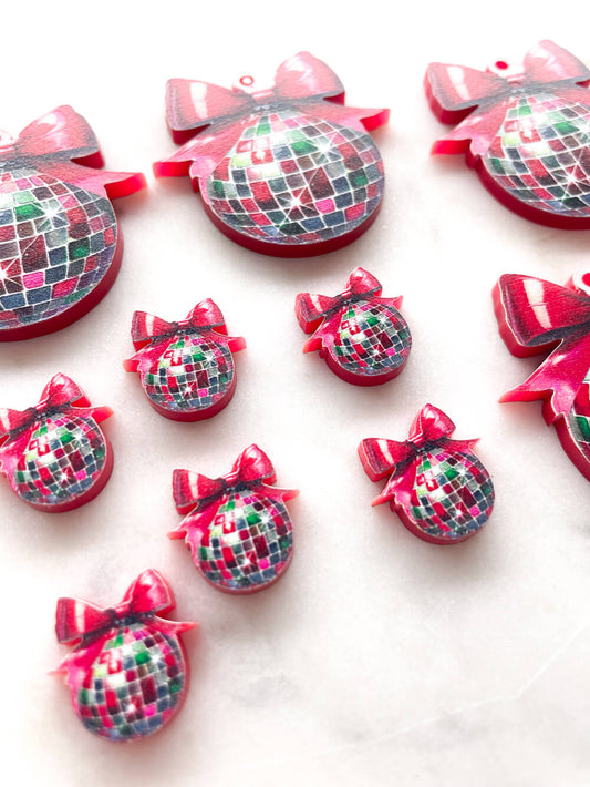 Red Disco Ball Bauble on Red Acrylic - Various Sizes - 1 pair(2pcs)