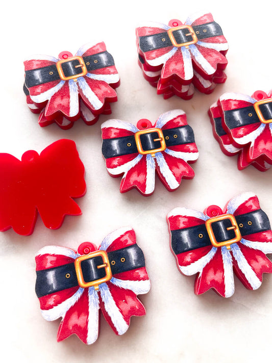 Santa Belt Bow on Red Acrylic - Various Sizes - 1 pair(2pcs)