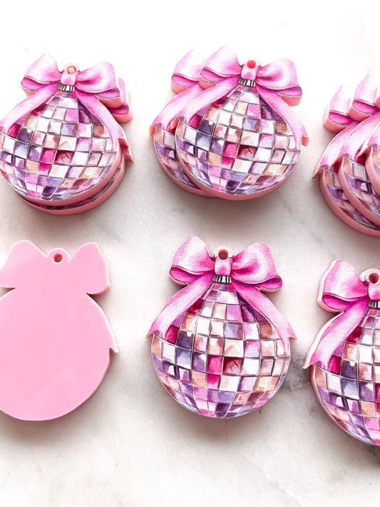 Baby Pink Disco Ball Bauble on Baby Pink Acrylic - Various Sizes - 1 pair(2pcs)