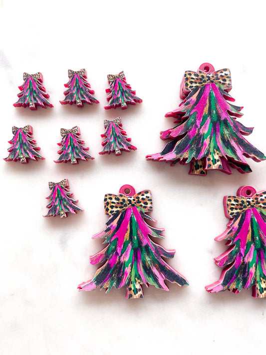 Brushtroke Christmas Tree 5 on on Raspberry Acrylic - Various Sizes - 1 pair(2pcs)