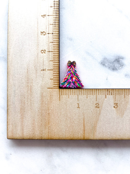 Studs - Glitter Christmas Tree on Bright Pink Acrylic - 1 pair(2pcs)