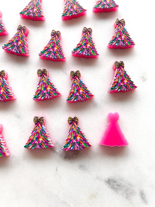 Studs - Glitter Christmas Tree on Bright Pink Acrylic - 1 pair(2pcs)