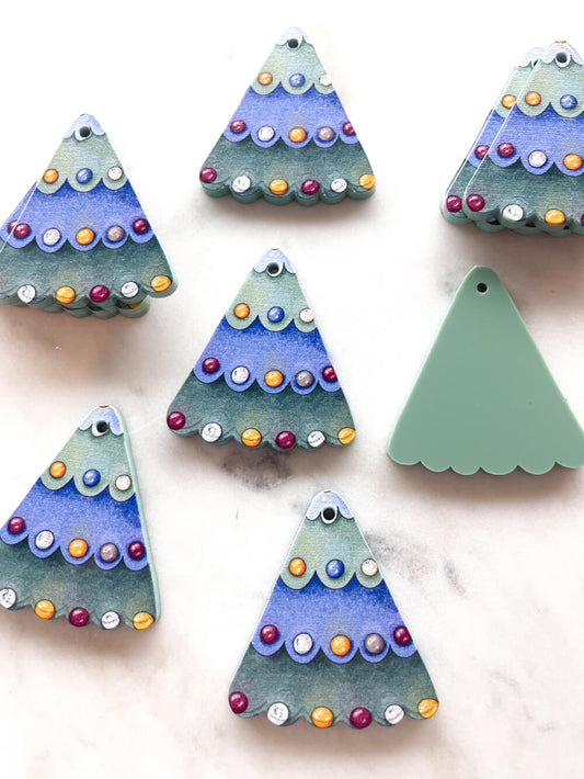 Folk Christmas Tree 2 on Muted Green Acrylic - Various Sizes - 1 pair(2pcs)