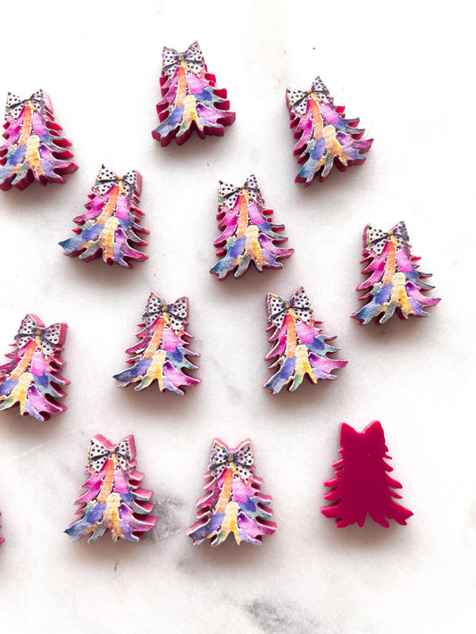 Studs - Watercolour Christmas Tree 2 on Raspberry Acrylic - 1 pair(2pcs)