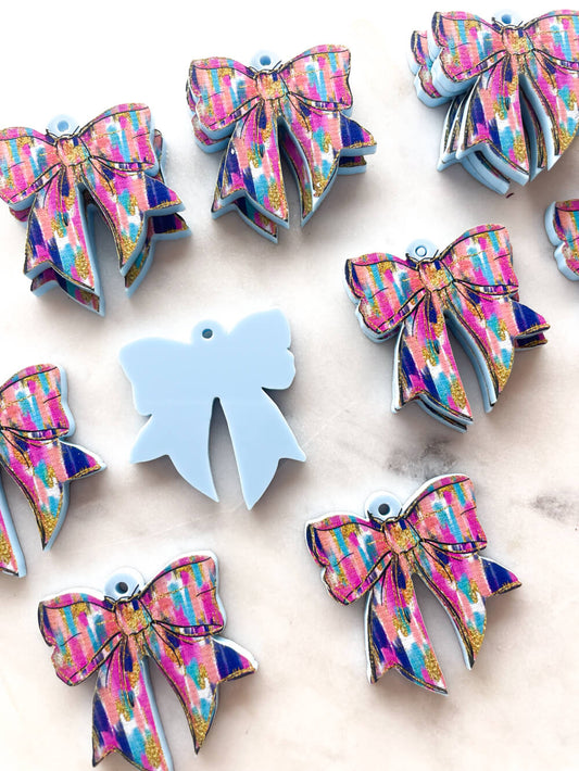 Large - Brushstroke Bow on Pastel Blue Acrylic - 1 pair(2pcs)