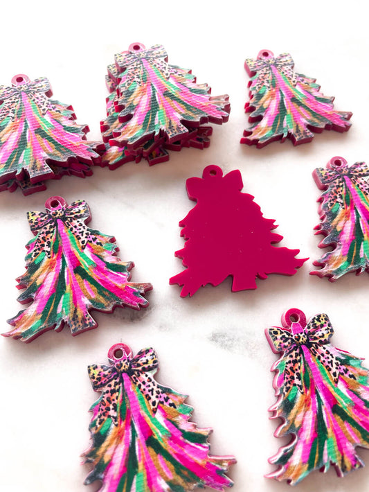 Large - Brushtroke Christmas Tree 10 on Raspberry Acrylic - Various Sizes - 1 pair(2pcs)