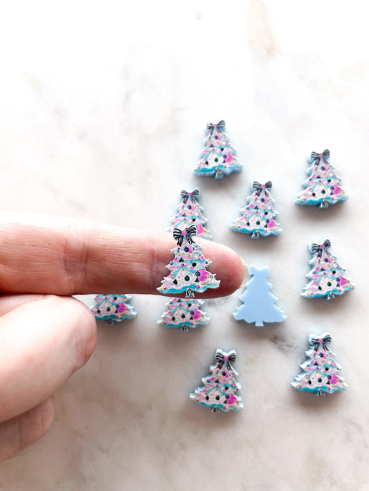 Large - Brushtroke Christmas Tree 7 on Pastel Blue Acrylic - Various Sizes - 1 pair(2pcs)